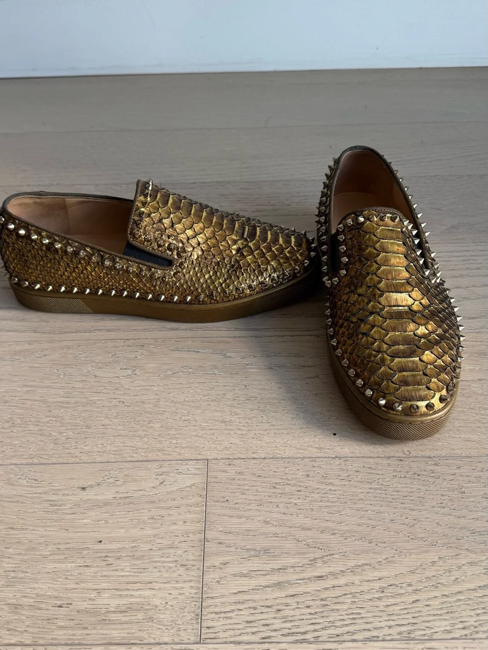 Christian Louboutin Gold Studded Loafer Slip-Ons